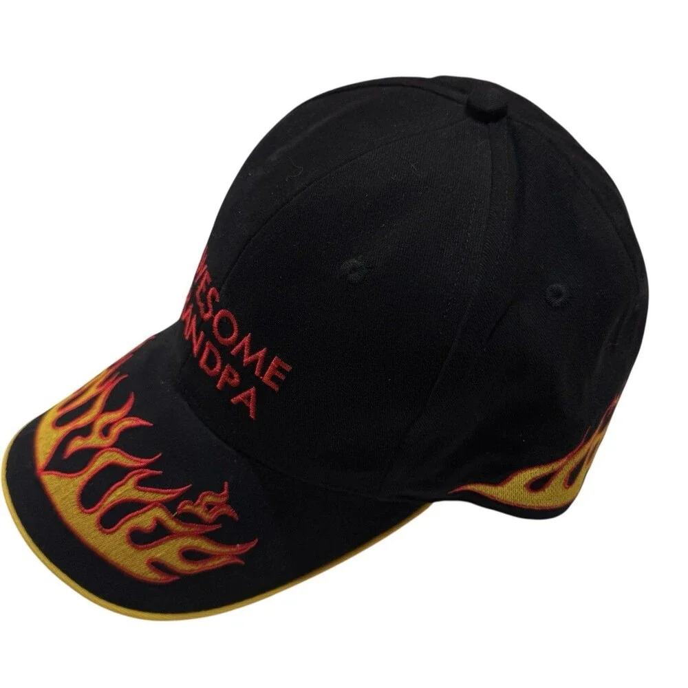 🔥 Awesome Grandpa Black Baseball Cap Red Flames Embroidered Adjustable‎